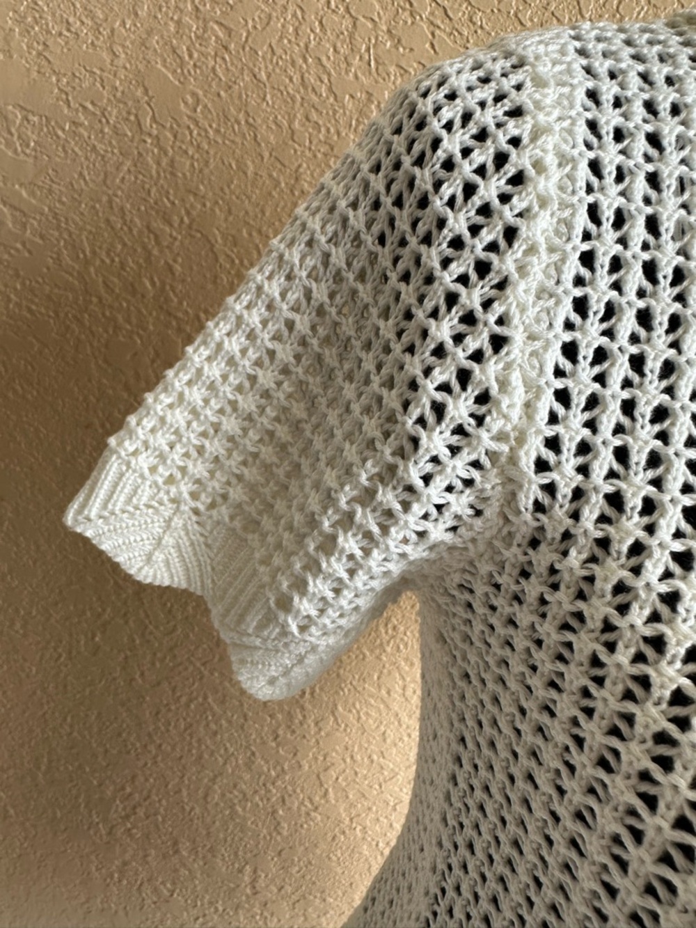 No Comment White Crochet Knit Stretch Button-Up Cardigan Top Size S - Picture 8 of 16